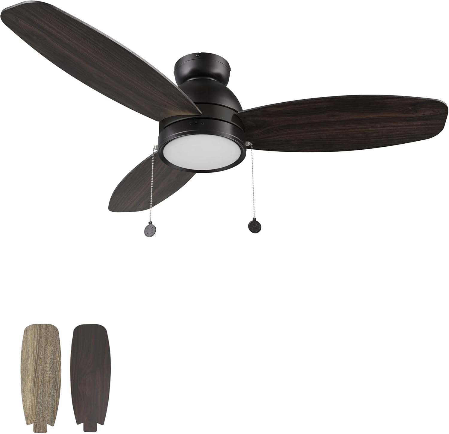 Ventiladores de techo negros de 48 pulgadas con luces, ventilador de techo CC reversible de 5 velocidades con cadena de tracción, 3 colores de luz