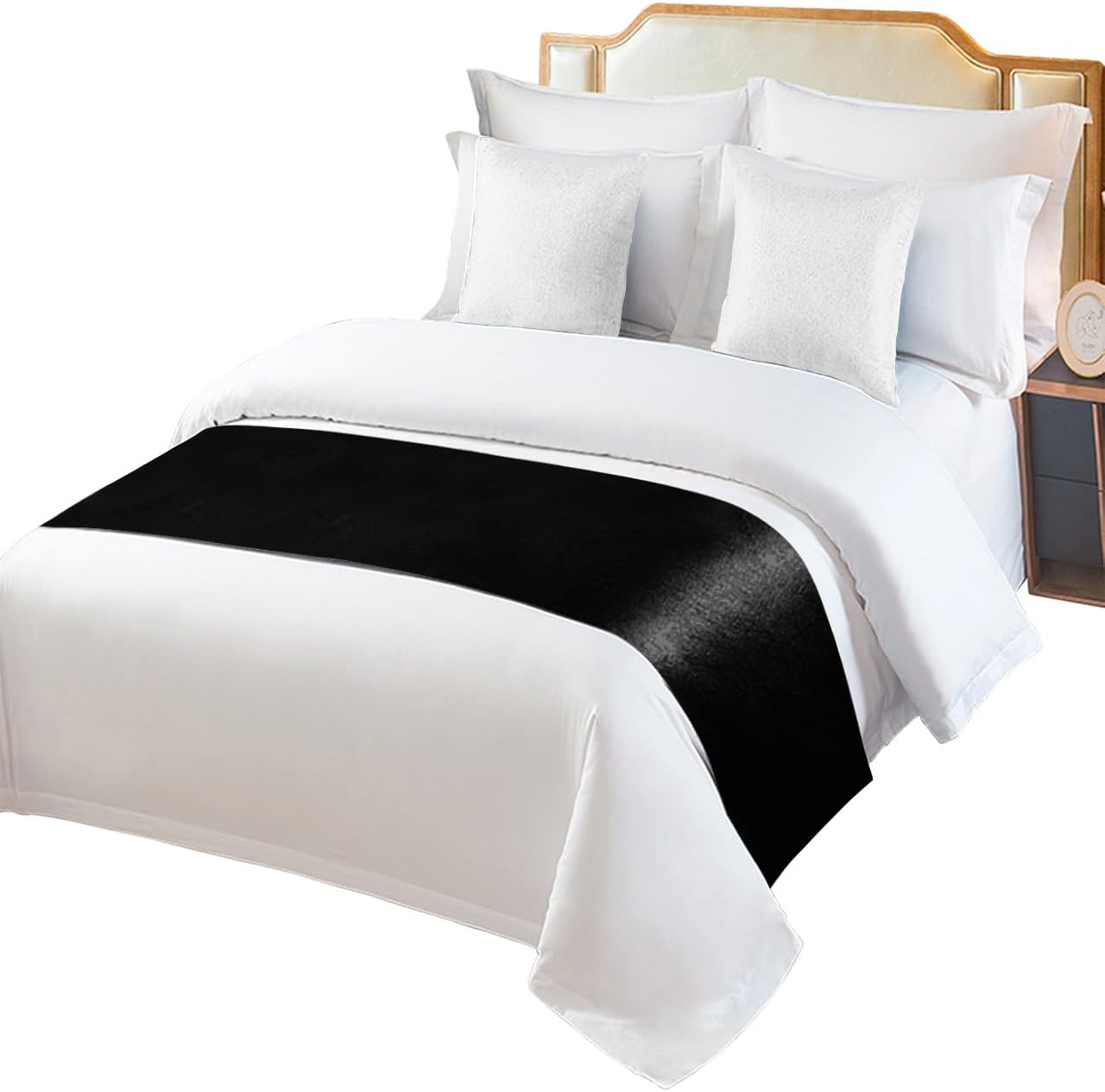 Bufanda negra para camino de cama, tamaño Cal King, manta de lujo para cama individual, matrimonial, queen, king, pie de cama, decoración de