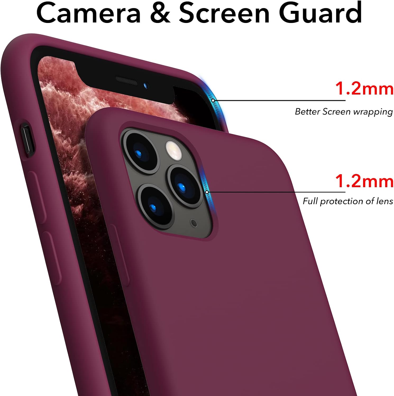 ORNARTO Funda de silicona líquida para iPhone 11 Pro Max (2019) de 6.5 pulgadas, goma de gel de silicona líquida suave y delgada