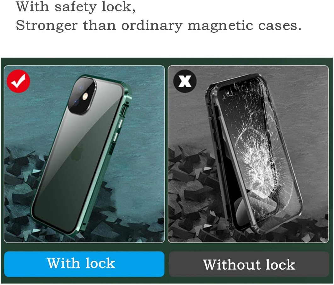Funda con bloqueo de seguridad y fuerte absorción magnética para iPhone 11 con protector de lente de cámara, parachoques de metal 360, protección de