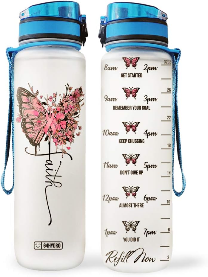 64HYDRO Botella de agua motivacional de 32 onzas con marcador de tiempo y colador extraíble, botellas de seguimiento de agua, regalos inspiradores