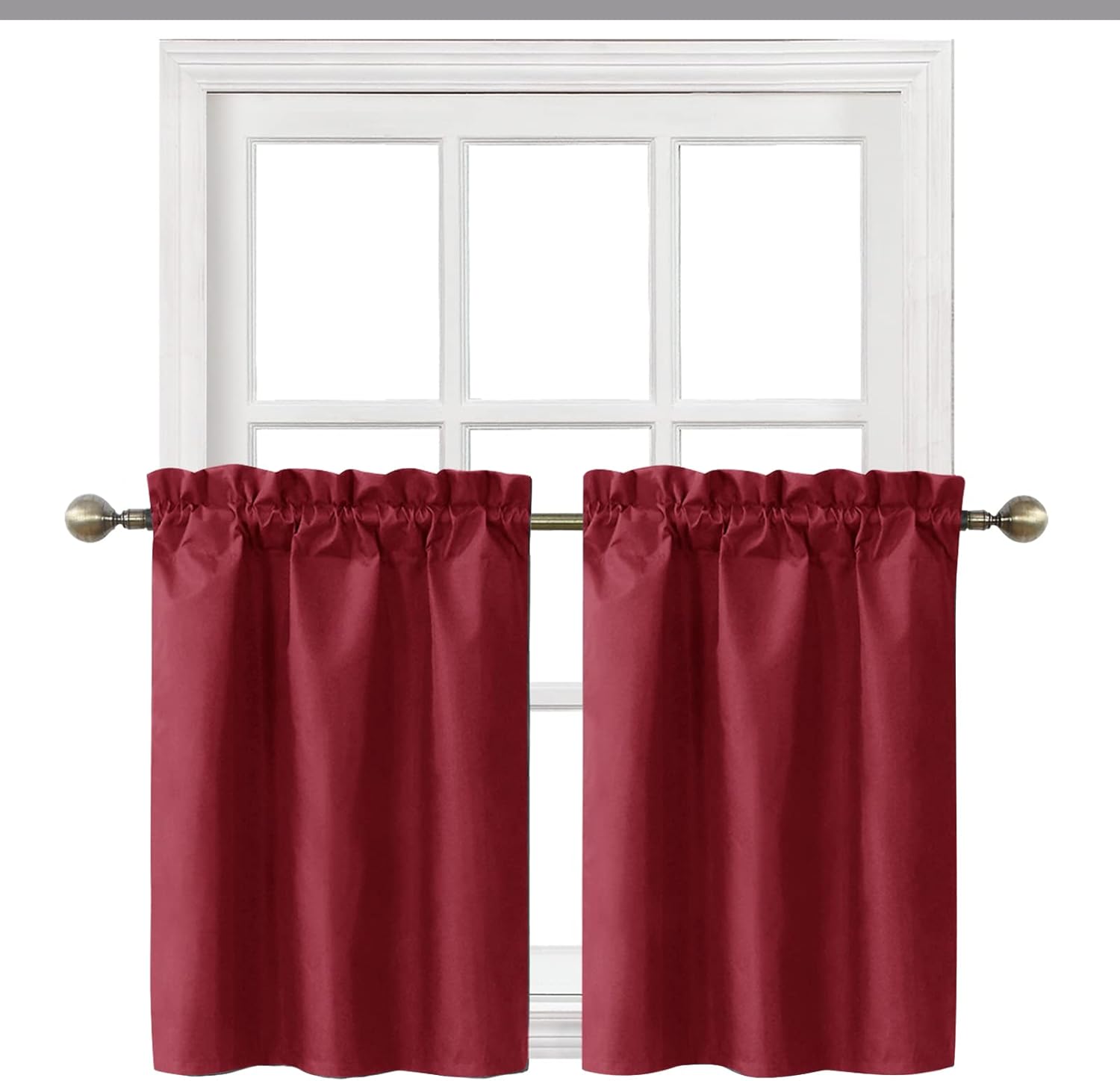 Home Queen Cortinas opacas para ventanas pequeñas, cortinas de baño repelentes al agua, 26 pulgadas de ancho x 36 pulgadas de largo cada una, rojo