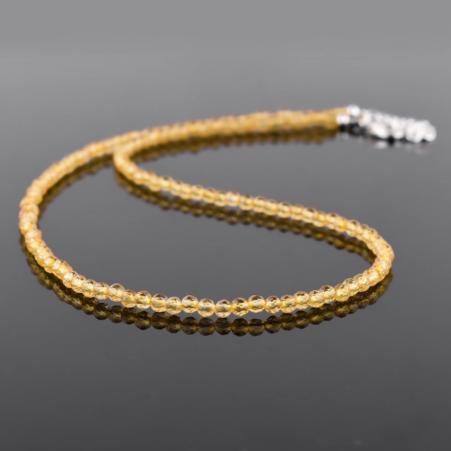Genuine Yellow Citrine Gemstones Choker Necklace, Micro-Faceted Beads Stones, Healing Crystals, Silver Plated, Adjustable, Birthstones, Women