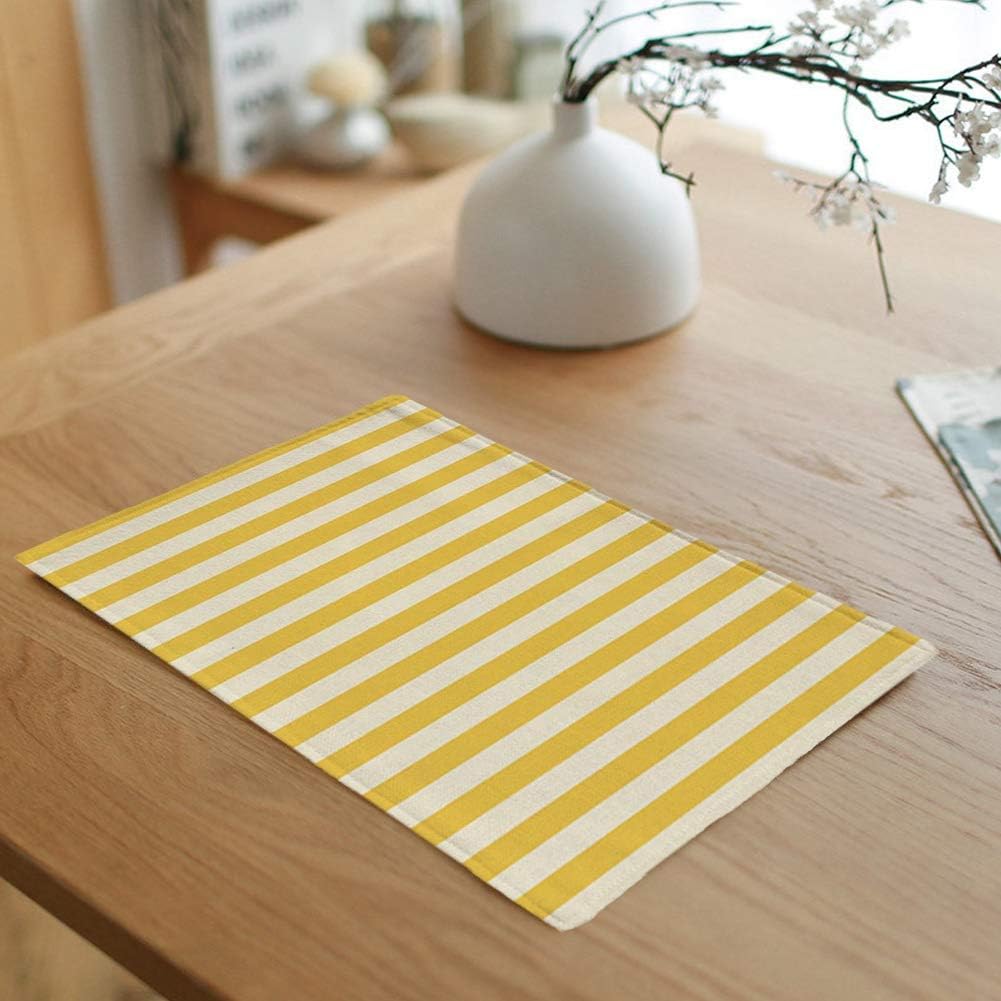 rouihot Juego de 6 manteles individuales a rayas sello amarillo ropa de dormir patrón de dos colores antideslizante tapete para mesa de comedor