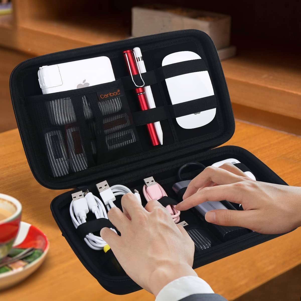 Canboc Organizador de electrónica portátil duro, bolsa organizadora de cables de viaje, funda de accesorios electrónicos para cables, cable,