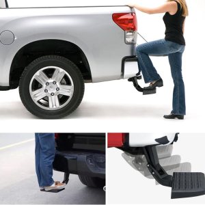 Escalón retráctil para parachoques trasero compatible con F150 2015-2021 escalón plegable para portón trasero, escalones negros grandes para Escalón retráctil para parachoques trasero compatible con F150 2015-2021 escalón plegable para portón trasero, escalones negros grandes para