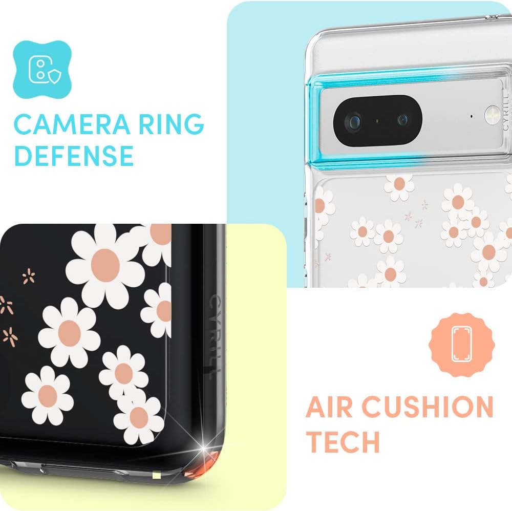 CYRILL Cecile – Funda compatible con Google Pixel 7 5G (2022), Pixel 7 transparente con diseño floral para mujer, perfil de ajuste delgado,