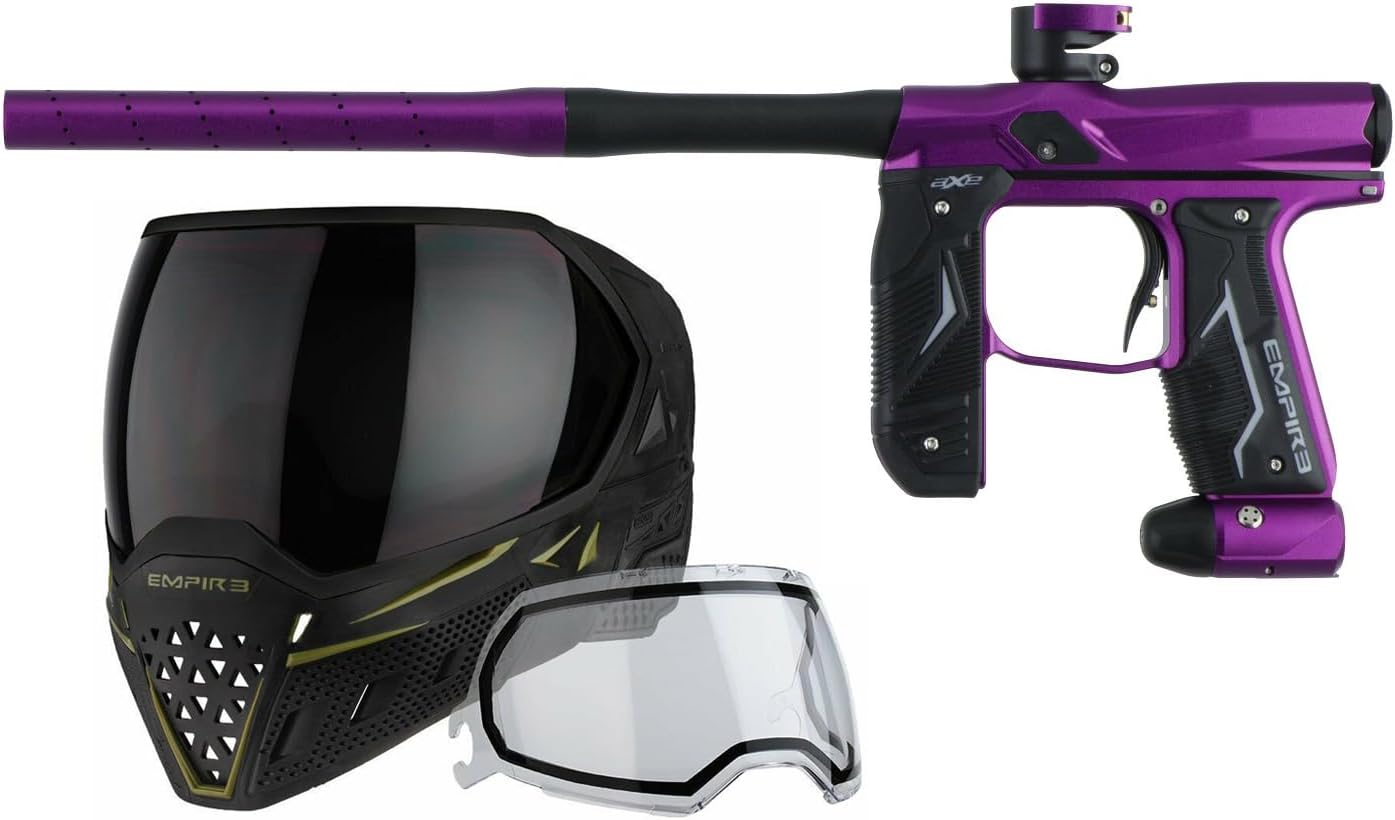 Empire Axe 2.0 – Pistola de paintball de competición con máscara térmica EVS, morado polvonegro polvo, negro EVS, negrooliva