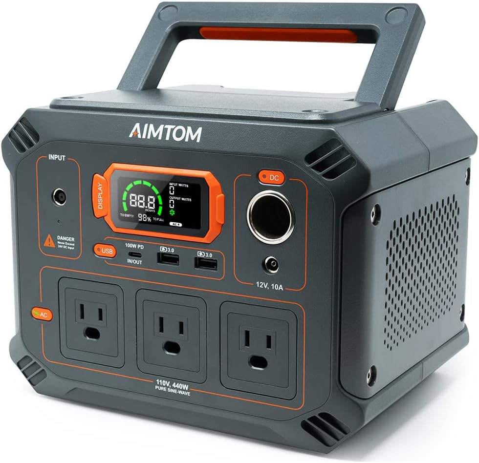 Estación de energía portátil Rebel400, 3 salidas de CA de 440 W (sobretensión de 800 W), LED de 4 modos, USB, CC, tipo C, generador solar de batería