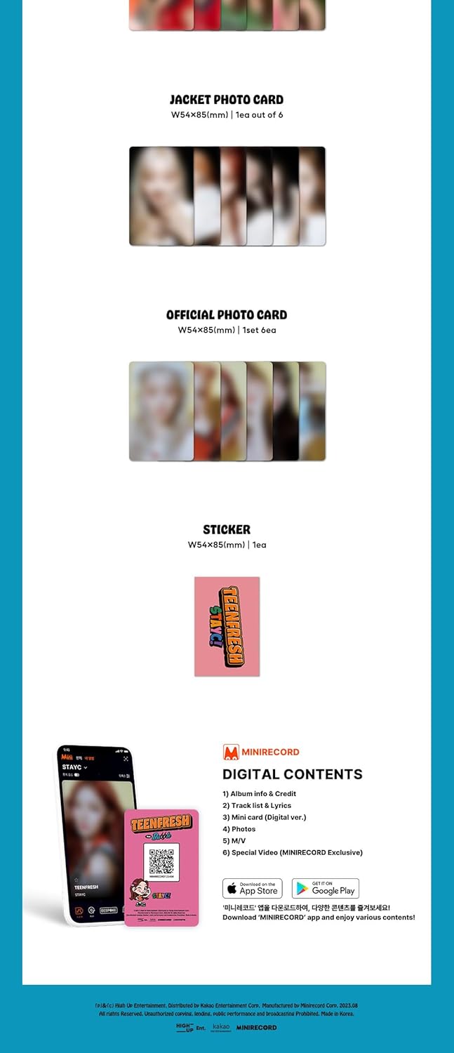 STAYC TEENFRESH 3er Mini álbum versión de plataforma+mini tarjeta+tarjeta fotográfica selfie+tarjeta fotográfica chaqueta+tarjeta fotográfica