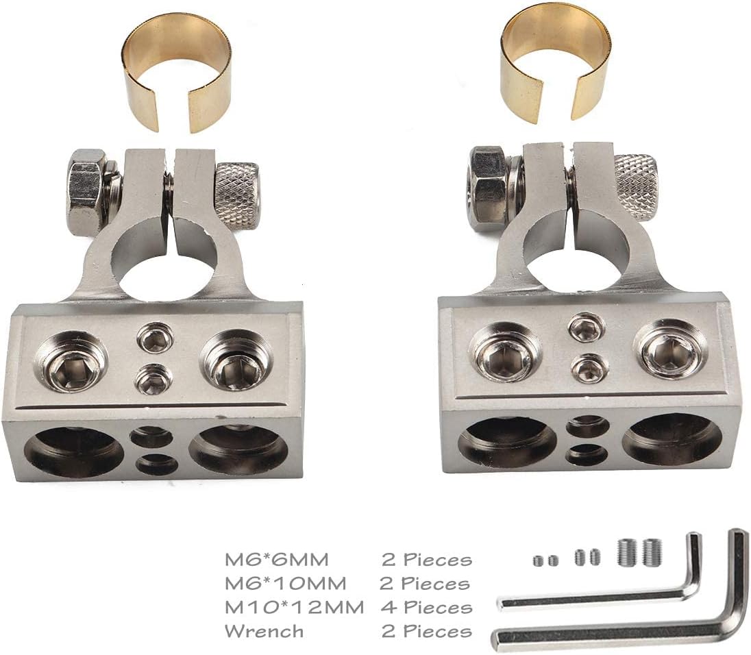 Juego de conectores de terminales de batería, cable doble calibre 10 y cable de calibre 8 positivo o negativo con anillos adaptadores (1 par)