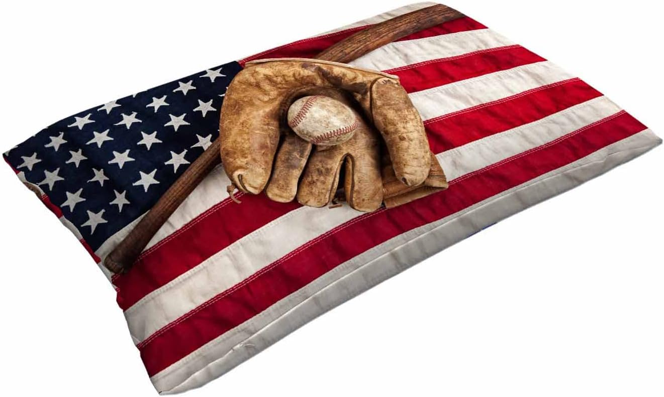 Funda de almohada de béisbol antiguo con bandera estadounidense de Estados Unidos, funda de almohada decorativa para sofá, cama, vida para niñas y