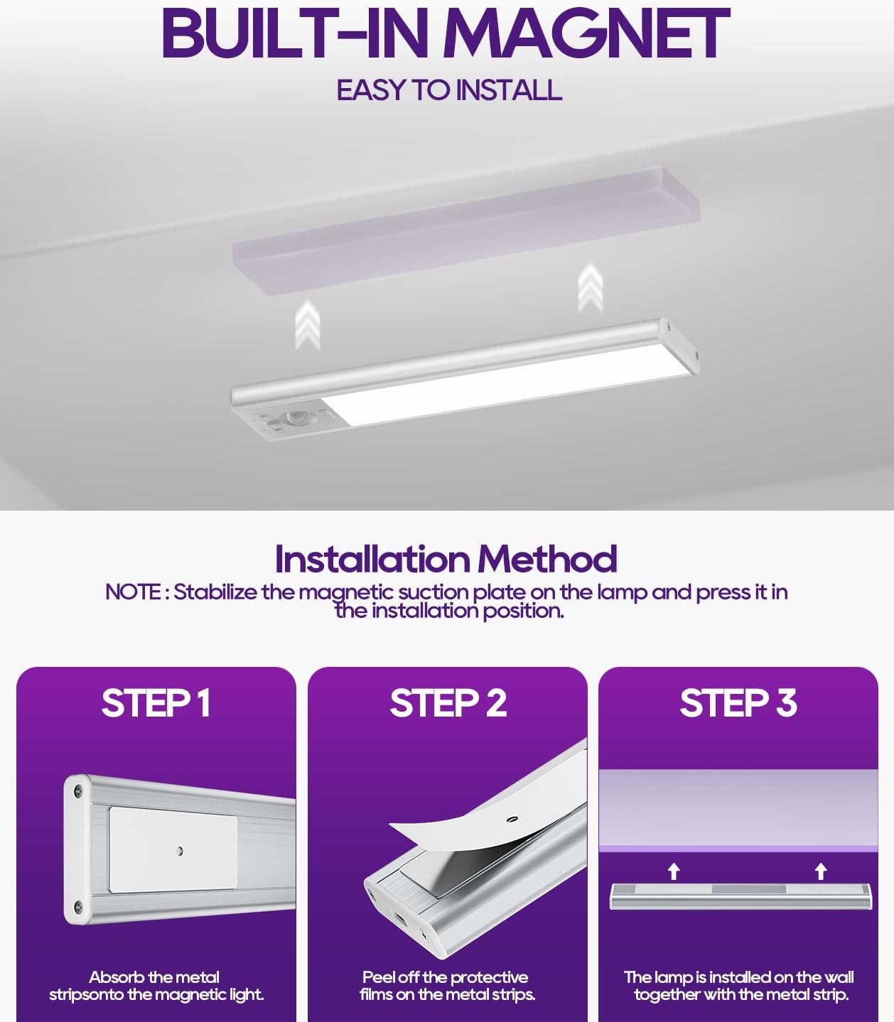 Auxoda Luces de armario, luces para dormitorio, 7000 K inalámbricas USB recargables debajo del mostrador, 2200 mAh iluminación debajo del gabinete,