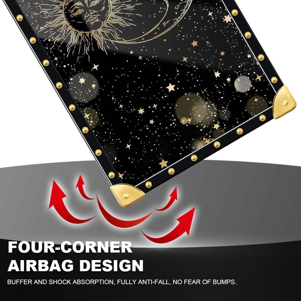 Cvkoyhl Compatible con iPhone 13 Mini funda cuadrada para teléfono, J Sun and Moon Stars Luxury TPU Corner Funda de protección a prueba de golpes