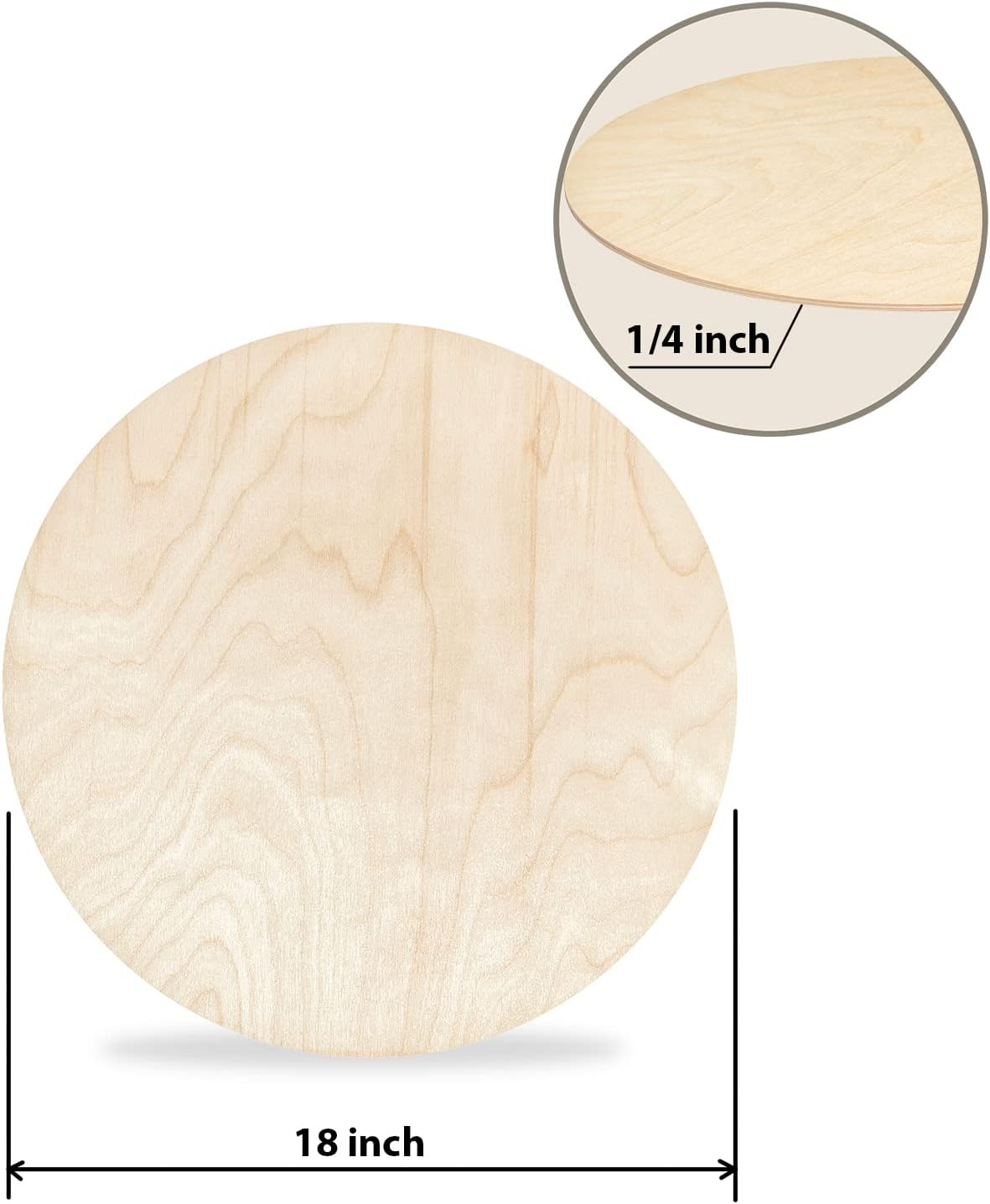 Círculos de madera contrachapada de abedul báltico de 18 pulgadas, hojas de madera para manualidades, hojas de madera de 0.24 pulgadas de grosor,