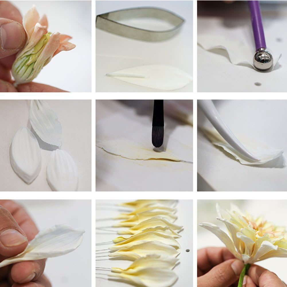KALAIEN Moldes de vetas de flores de azúcar de dalia para fondant, herramientas de manualidades para pasteles de goma (14 unidades)