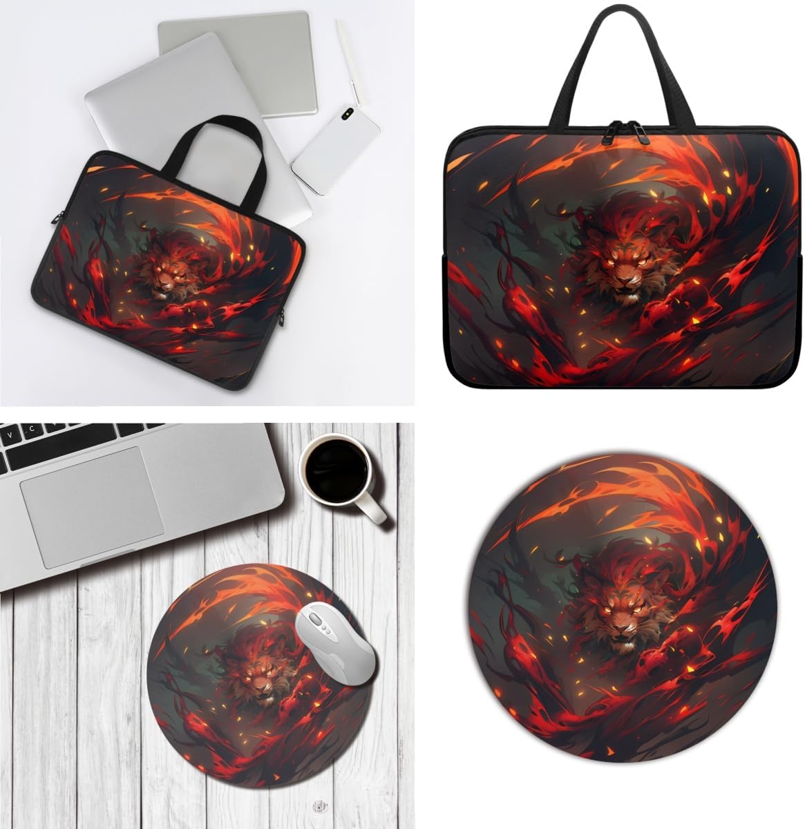 Funda para laptop con diseño de león de fuego para niños, estética, genial funda para Chromebook, 2 fundas de transporte para laptop, funda