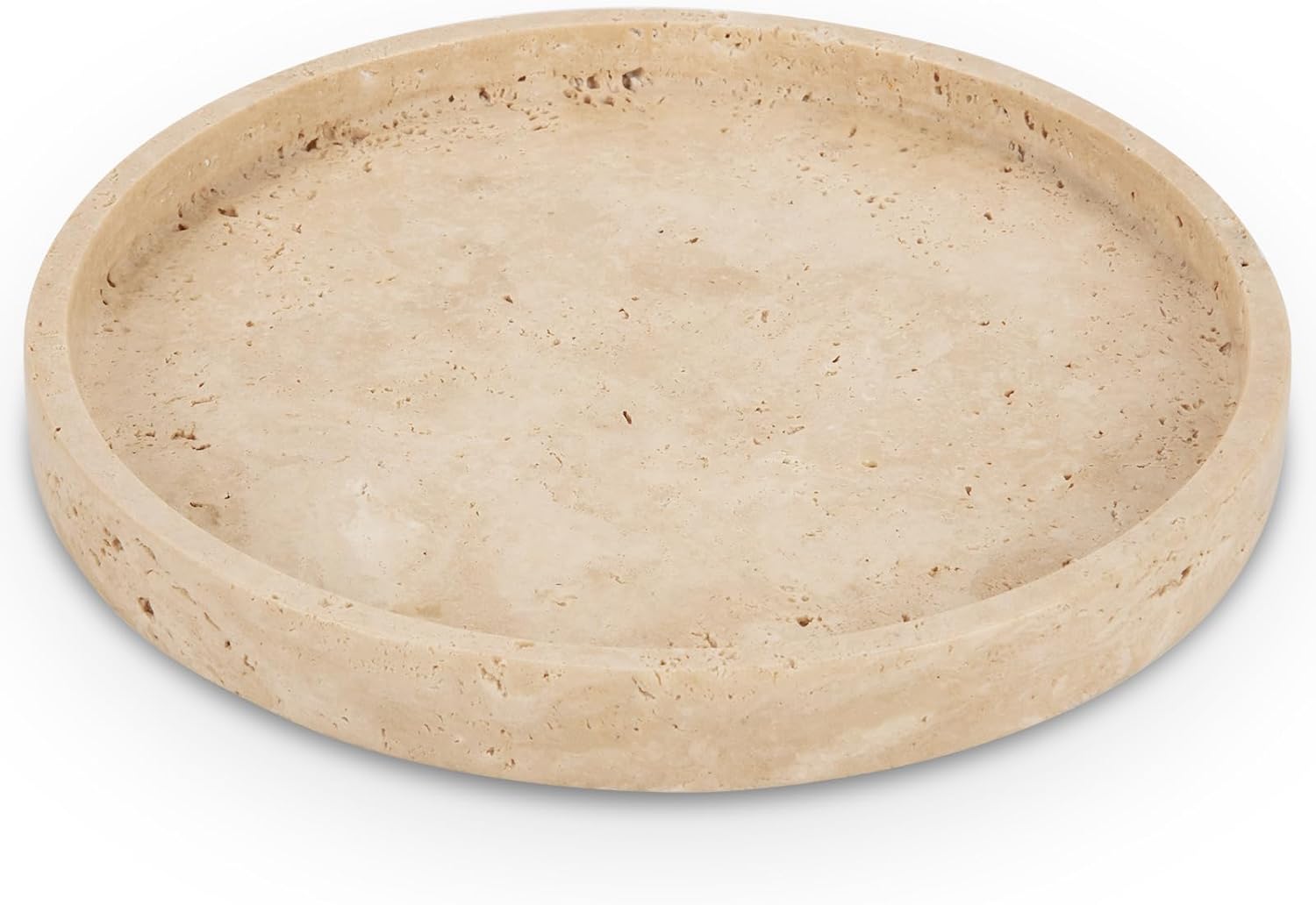 WORHE Bandeja de tocador de travertino natural para baño, tocador, mostrador, decoración del hogar, bandeja decorativa redonda de mármol para velas,