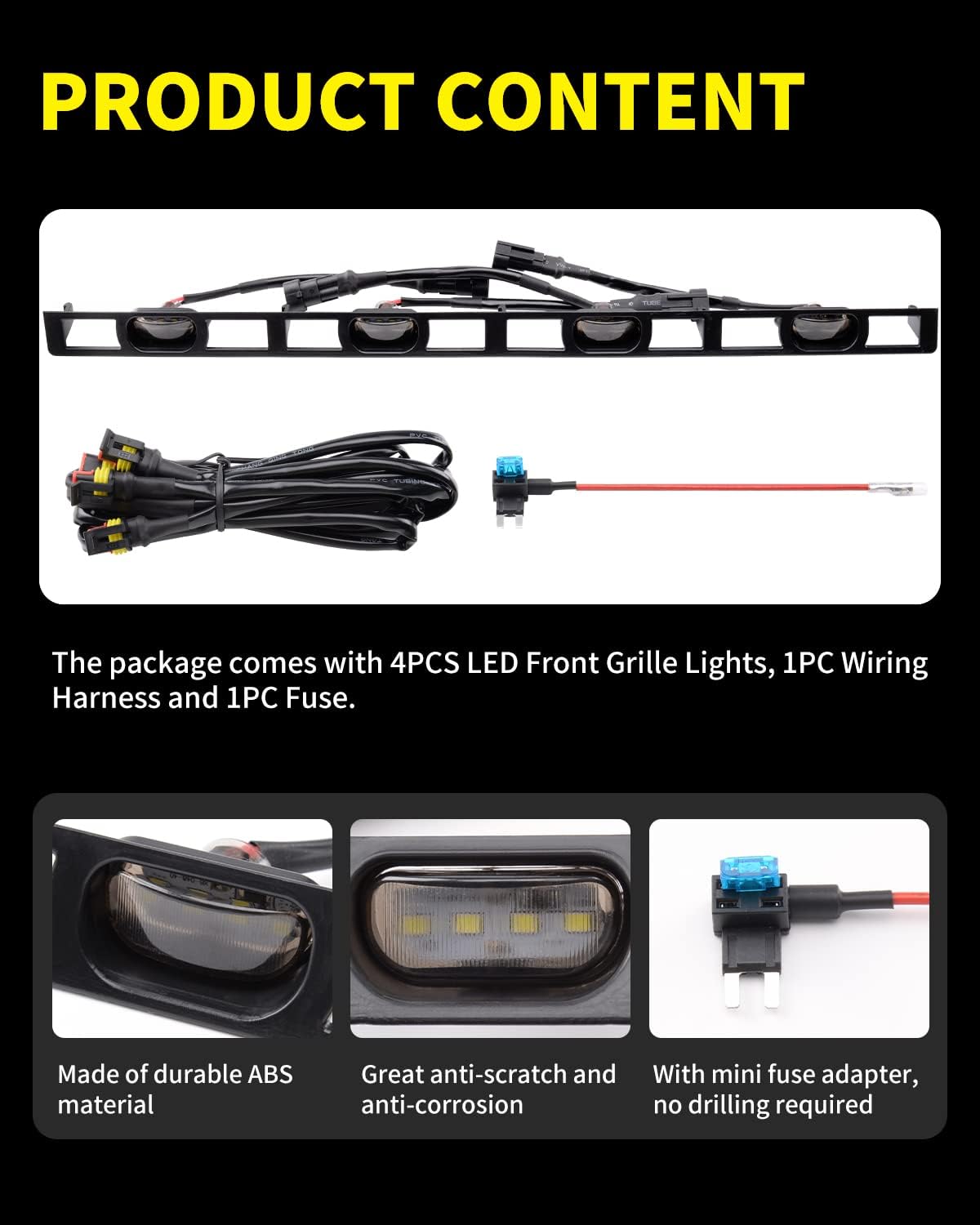 MEALAM Luces LED blancas 4 piezas parrilla delantera Raptor lámparas accesorios de coche con arnés y fusible, compatible con Toyota Tacoma 2012 2013