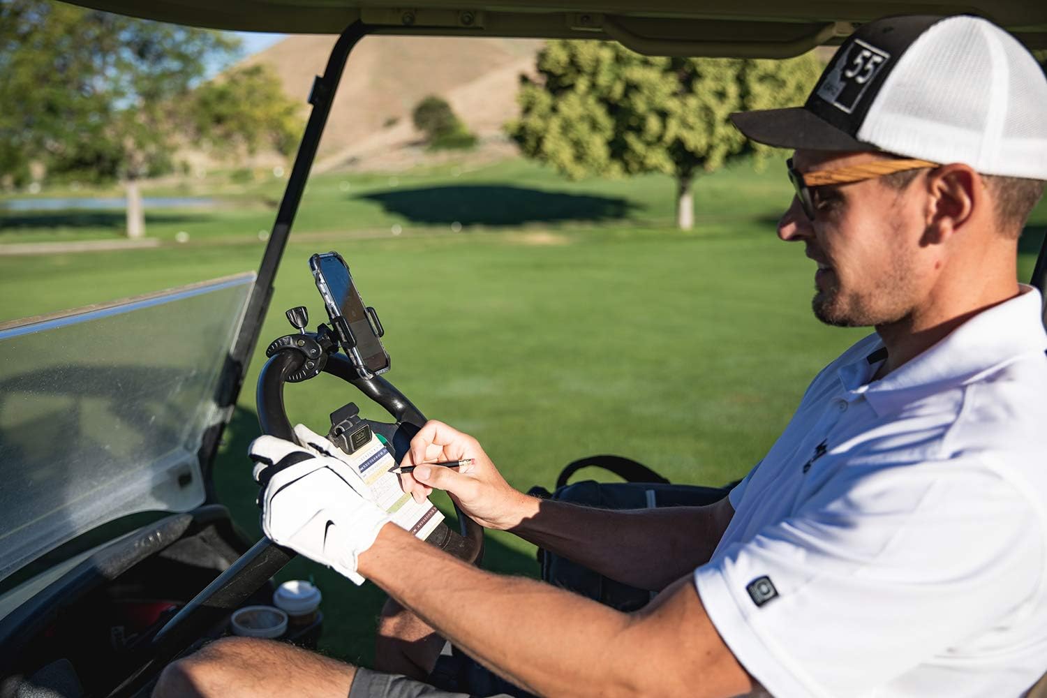 Golf Gadgets – Sistema de grabación de swing  Soporte para carrito de golf o carrito de tracción para teléfono inteligente. Compatible con iPhones,