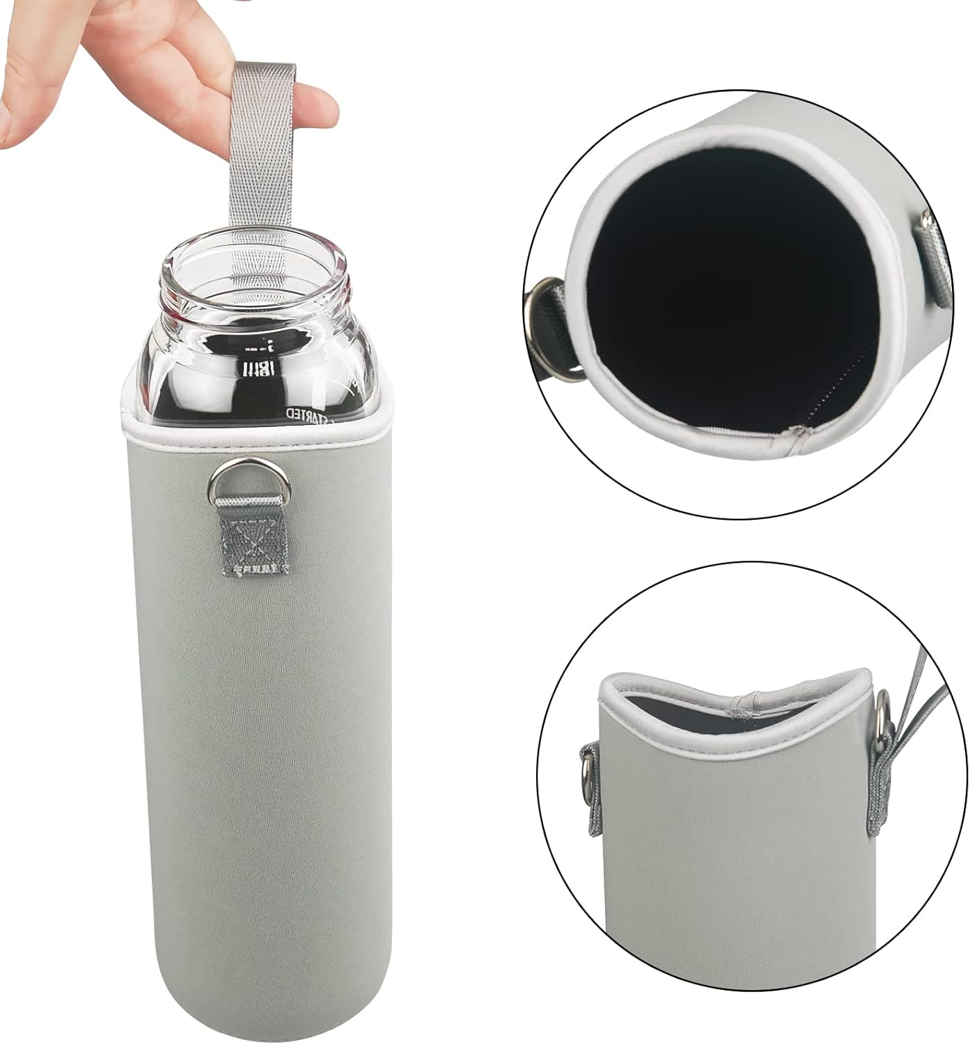 Botella de agua de vidrio de borosilicato de 32 onzas con popote y marcador de tiempo, botella de agua motivacional de boca ancha con funda de