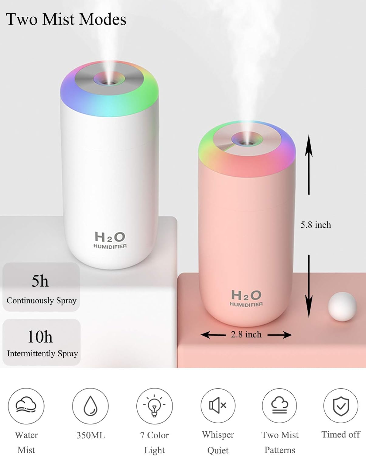 Mini humidificador, humidificador de bebé de 11.8 fl oz para dormitorio, humidificador de niebla fría para bebé, humidificador LED con luz nocturna,