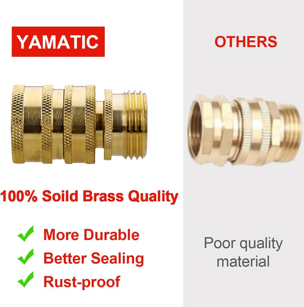 YAMATIC Manguera de jardín de conexión rápida para manguera de agua, rosca de 34 pulgadas, durabilidad de latón de alta calidad y actualización sin