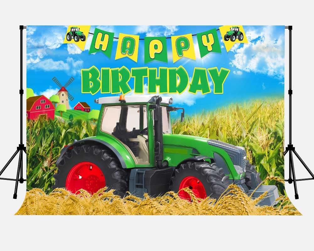 Telón de fondo de tractor de granja para fiesta de cumpleaños, fondos de cultivos verdes, para niños, fiesta de cumpleaños, mesa de postre (9 x 6