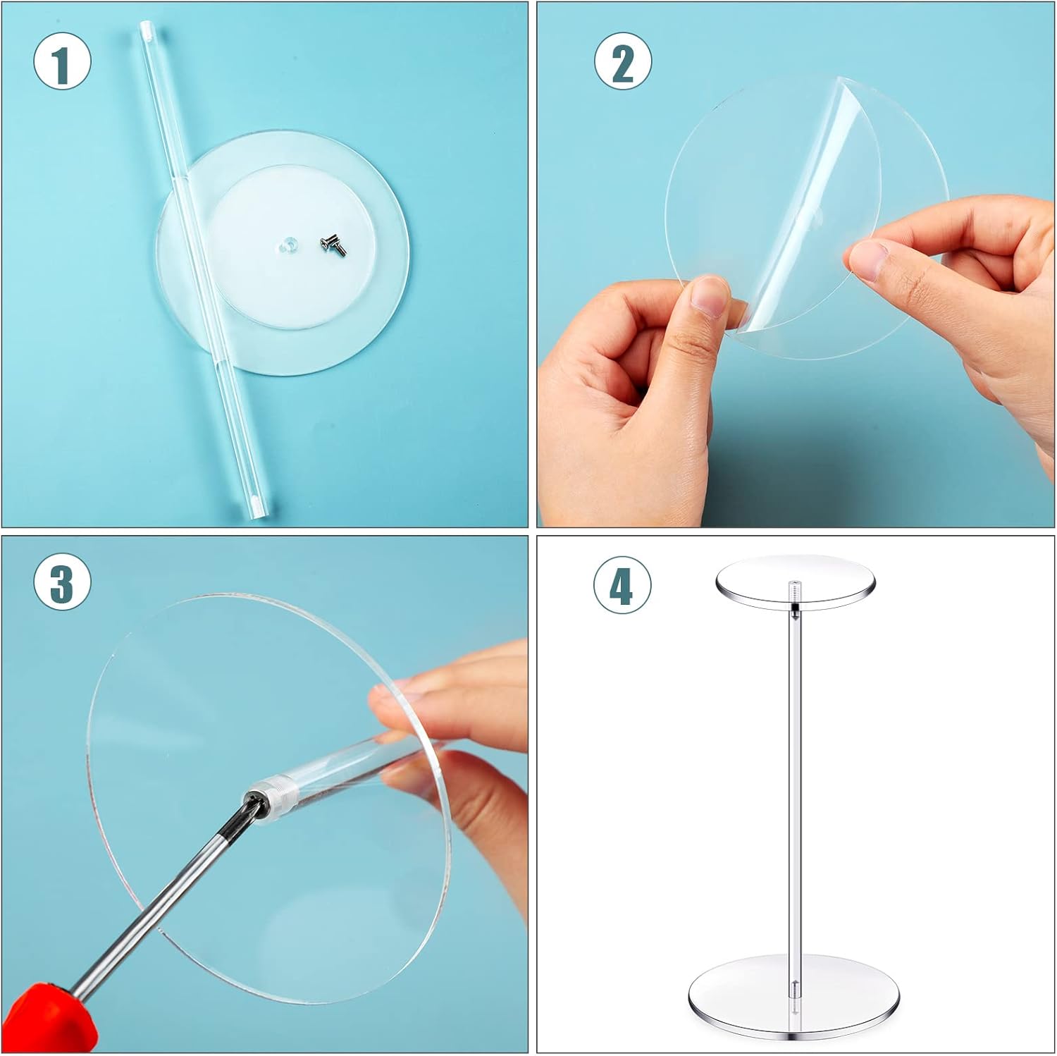 Chunful 4 juegos de soporte de acrílico para pelucas, soporte de pedestal transparente, soporte para sombreros de béisbol, soporte cuadrado redondo