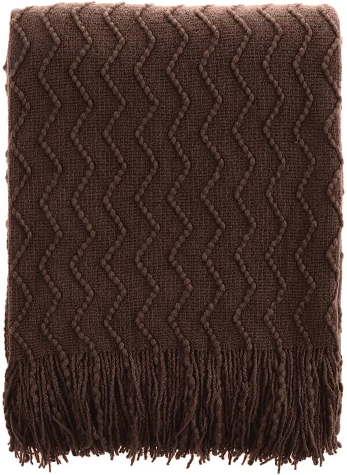 BATTILO HOME Manta marrón oscuro para sofá, manta bohemia para decoración del hogar, manta decorativa de punto chocolate para silla, sofá, cama, 50