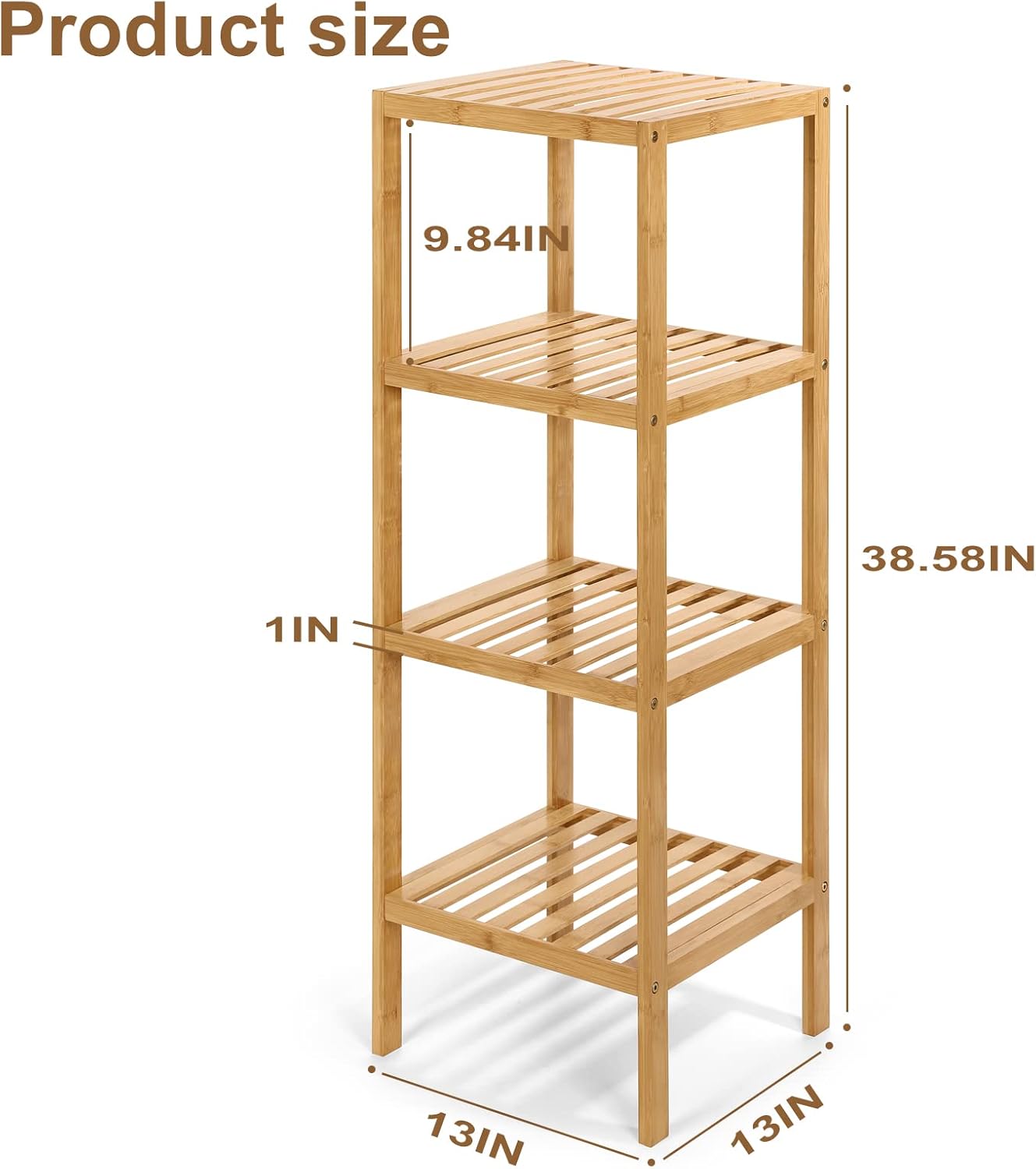 SIMEFUL 4-Tier Narrow Bathroom Shelf, Bamboo Corner Rack Book Shelving Unit, Plant Stand Wood Shelf, Multifunctional Storage Rack for Living Room,