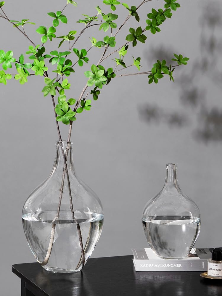 Jarrón grande de 7.9 pulgadas, florero de vidrio transparente, florero decorativo para sala de estar, jarrón de piso de vidrio, jarrón moderno para