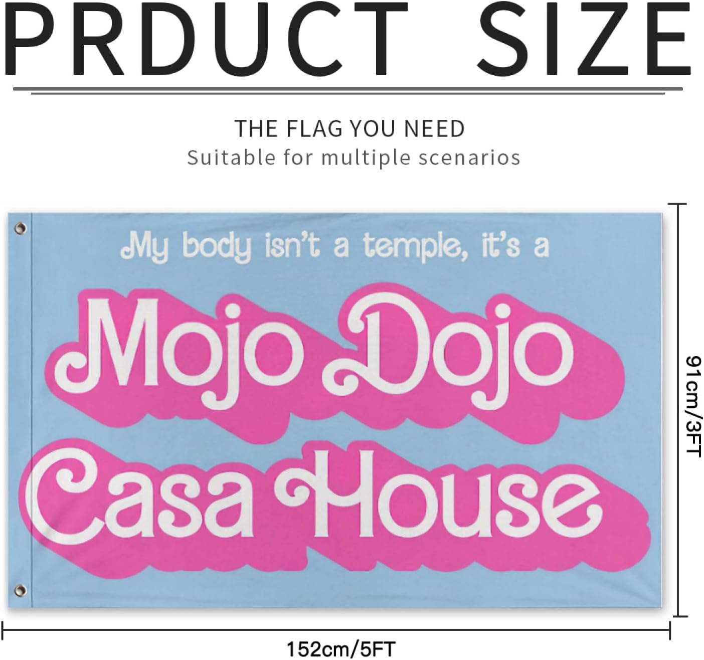 Divertida bandera de meme con texto en inglés My Body Isn’t a Temple It’s a Mojo Dojo para casa o casa, para colgar en la pared, para dormitorio