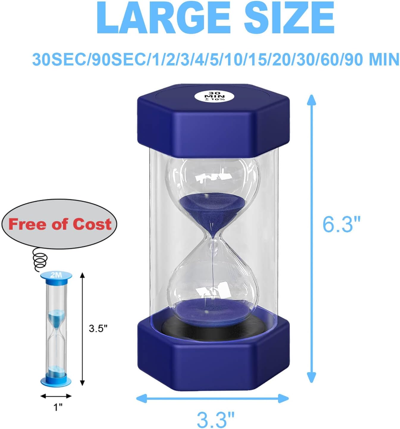 SuLiao Reloj de arena con temporizador de arena de 90 minutos para niños, reloj de arena irrompible grande de 6.3 pulgadas, reloj de arena de