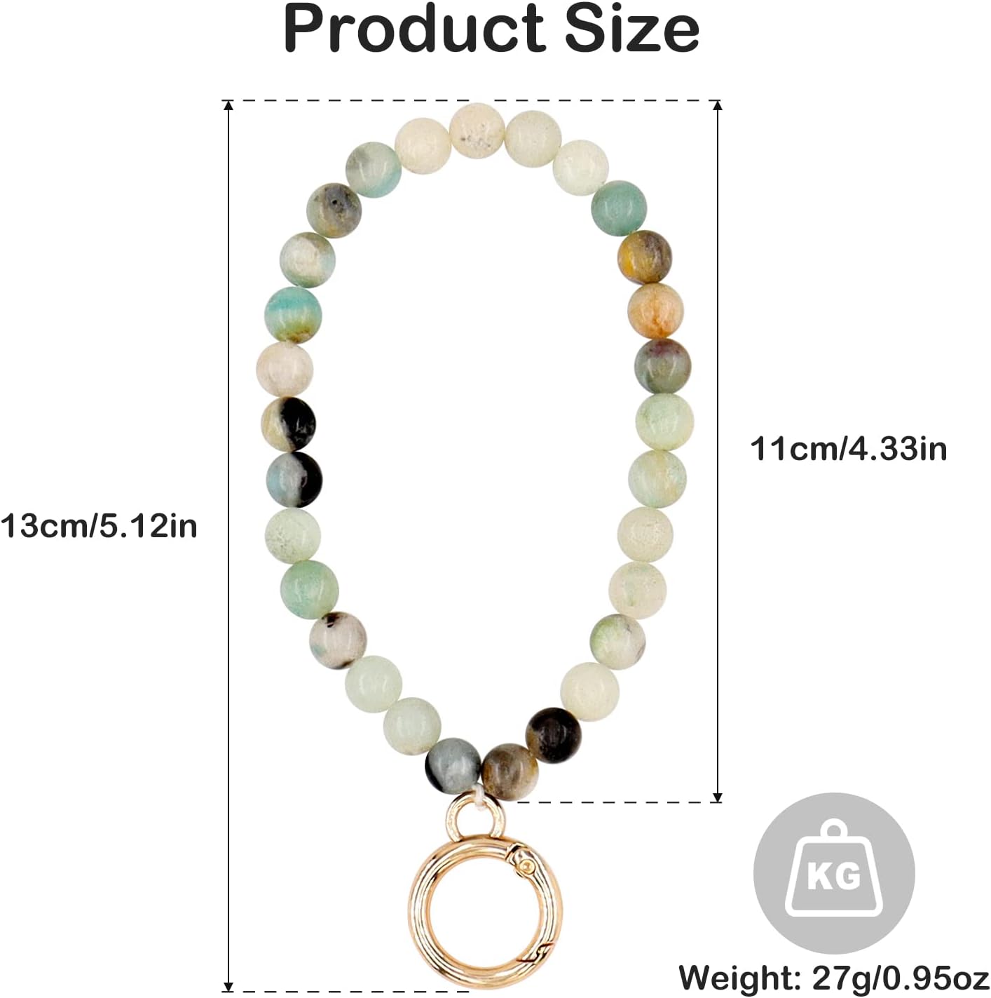 HONZUEN Llavero de muñeca con cuentas, cordón de piedra natural para mujer, correa de muñeca para llaves, cartera