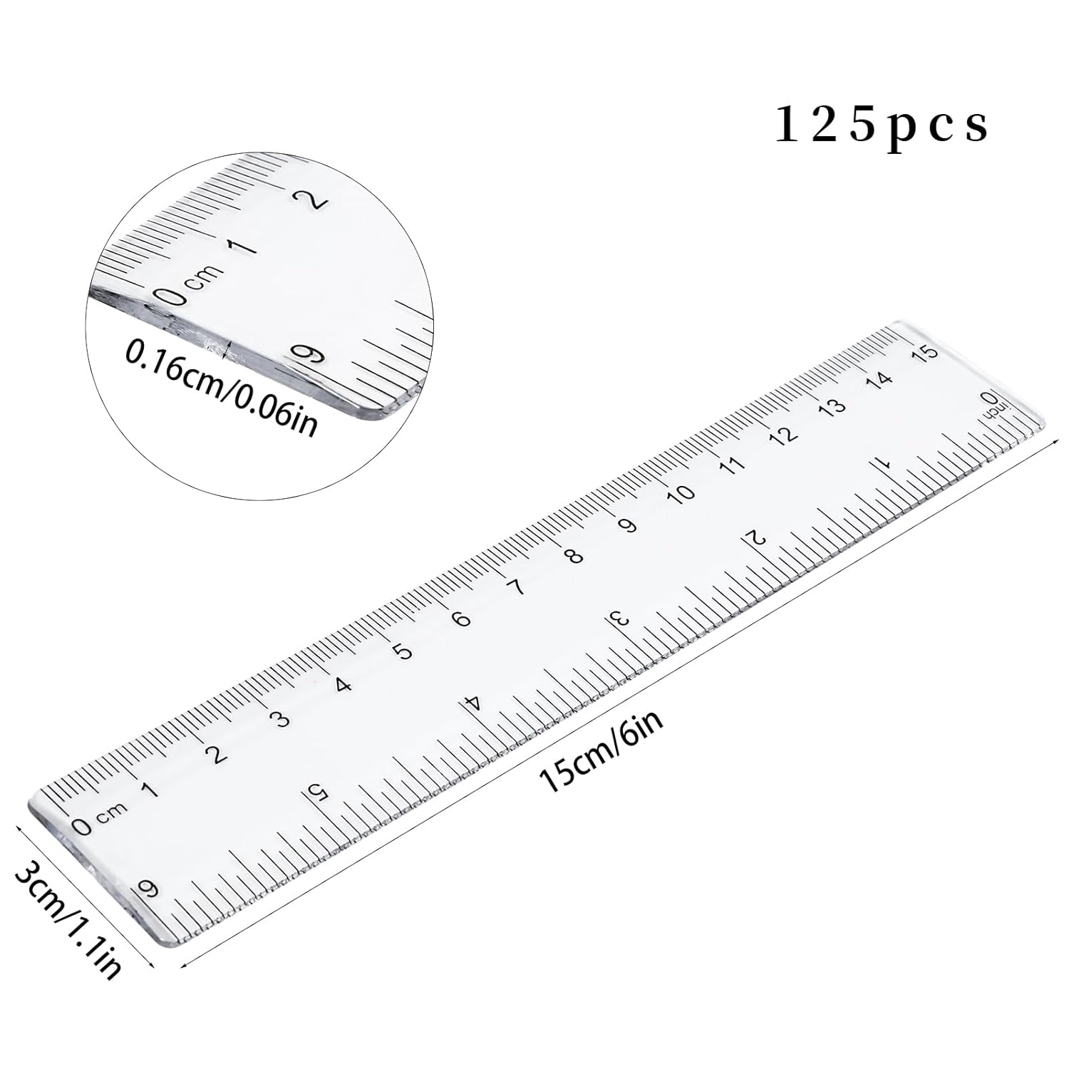 125 reglas de 6 pulgadas, regla pequeña de plástico transparente, regla de dibujo a granel para aula, escuela, oficina