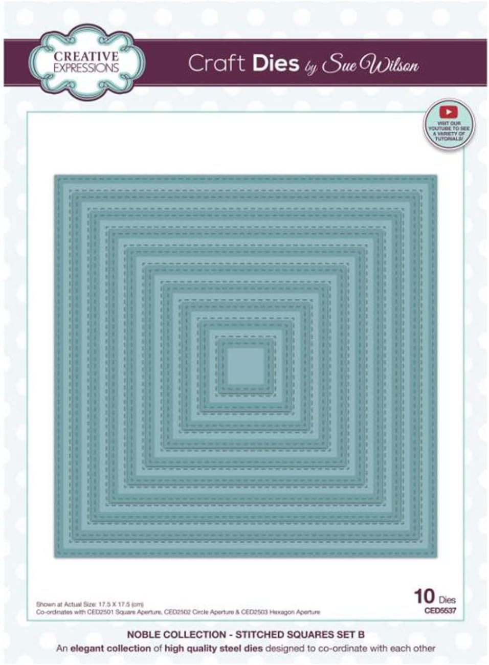 CREATIVE EXPRESSIONS Craft Dies STCHD SQUR, colección Noble – Juego de cuadrados cosidos B