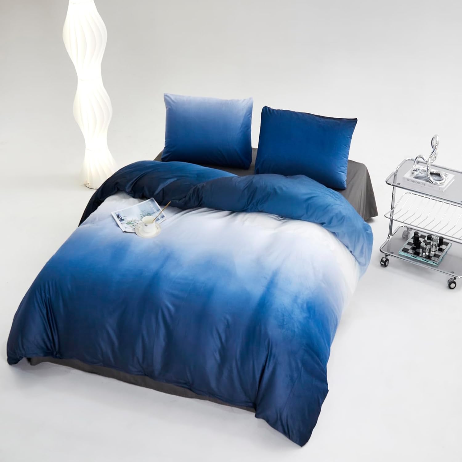 Cottonight Juego de edredón de terciopelo azul, tamaño Queen, juego de ropa de cama de franela esponjosa para mujeres y hombres, manta gruesa y