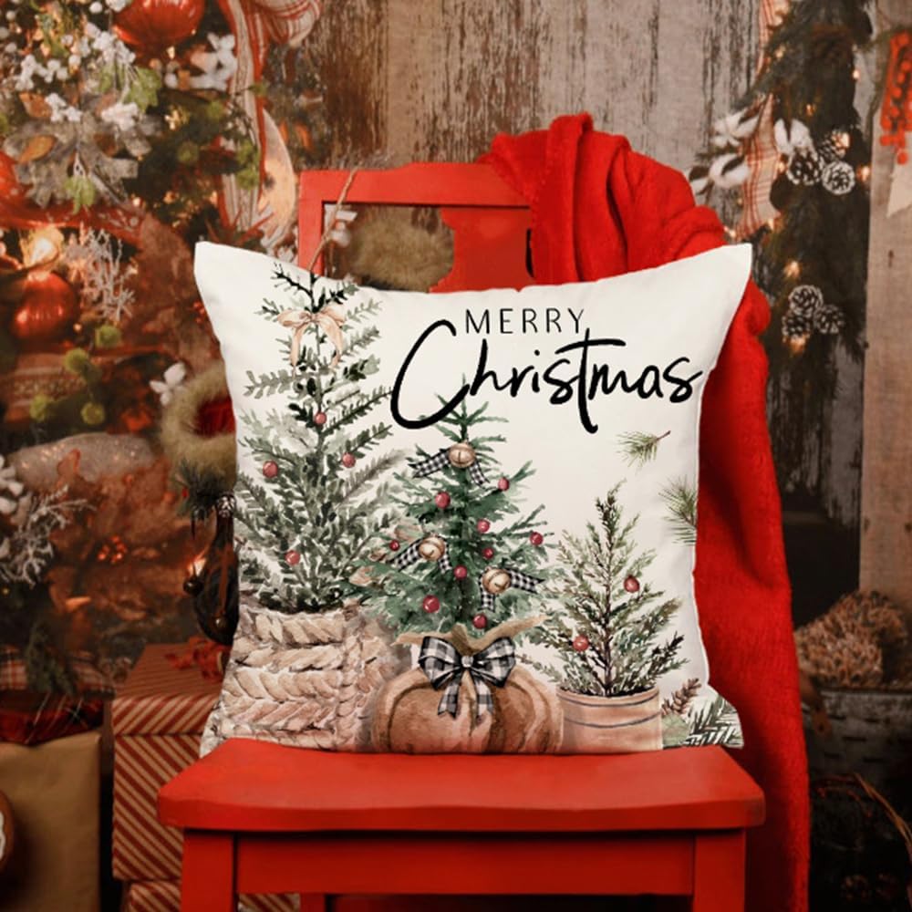 DFXSZ Juego de 4 fundas de almohada de Navidad de 20 x 20 pulgadas, guantes de árbol de Navidad, fundas decorativas de invierno a rayas, decoración