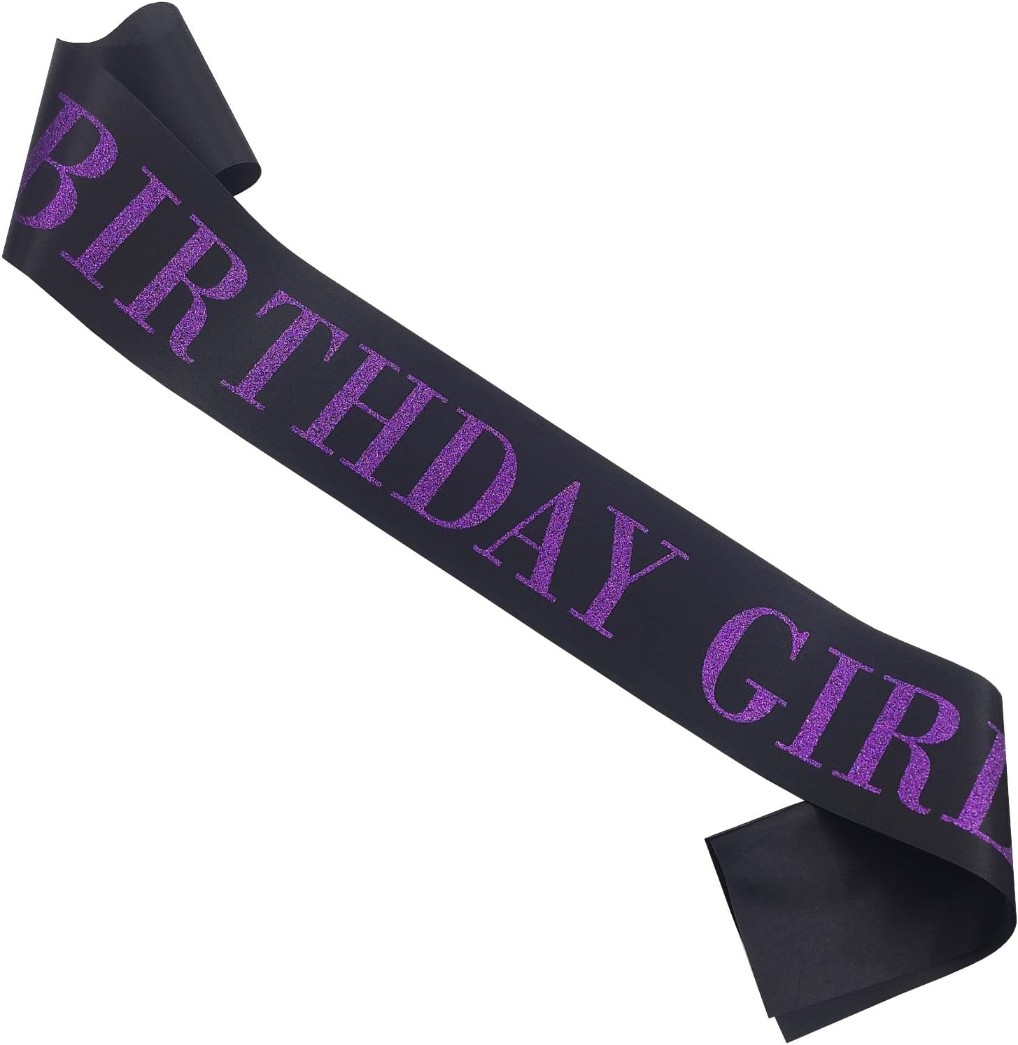 Banda de cumpleaños para mujer, banda de satén negro con purpurina morada, decoraciones de fiesta de princesa de feliz cumpleaños, suministros de