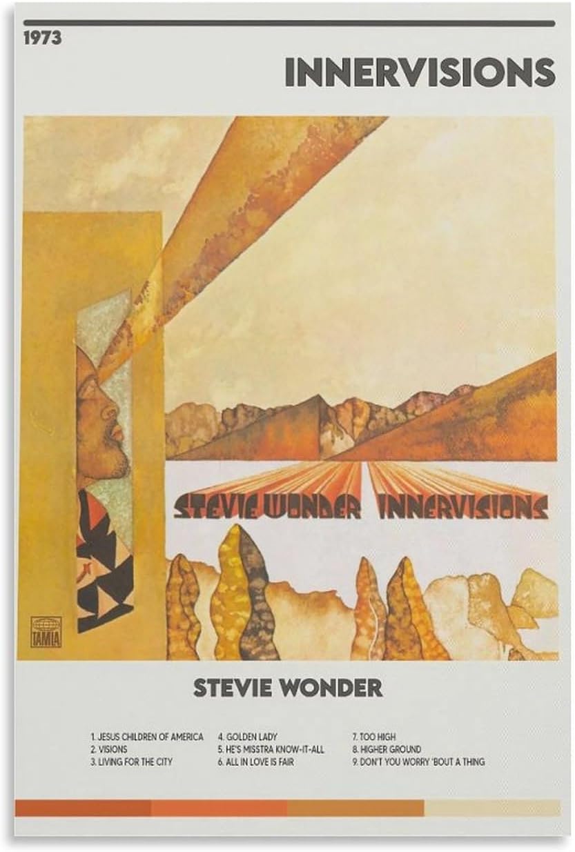 BATTTX Stevie Wonder Innervisions – Póster de lienzo decorativo para pared, sala de estar, dormitorio, decoración, regalo, sin marco, 12 x 18