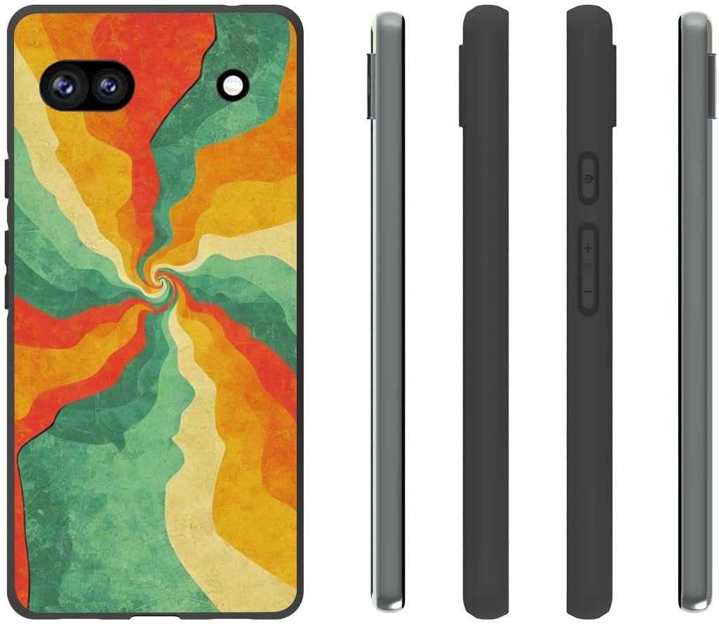Funda para Google Pixel 6A, diseño retro abstracto, hippie, colorido arco iris, para hombres y mujeres, funda antideslizante de silicona suave para