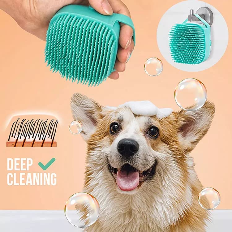 Cepillo de baño para perros y gatos, hecho de silicona suave, cepillo de masaje para mascotas, con dispensador de champú, adecuado para perros y