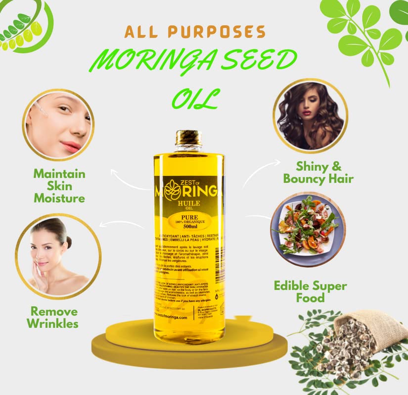 Zest Of Moringa Aceite facial para arrugas antienvejecimiento  Aceite de moringa para el cuidado de la piel, cuidado del cabello, tratamiento del