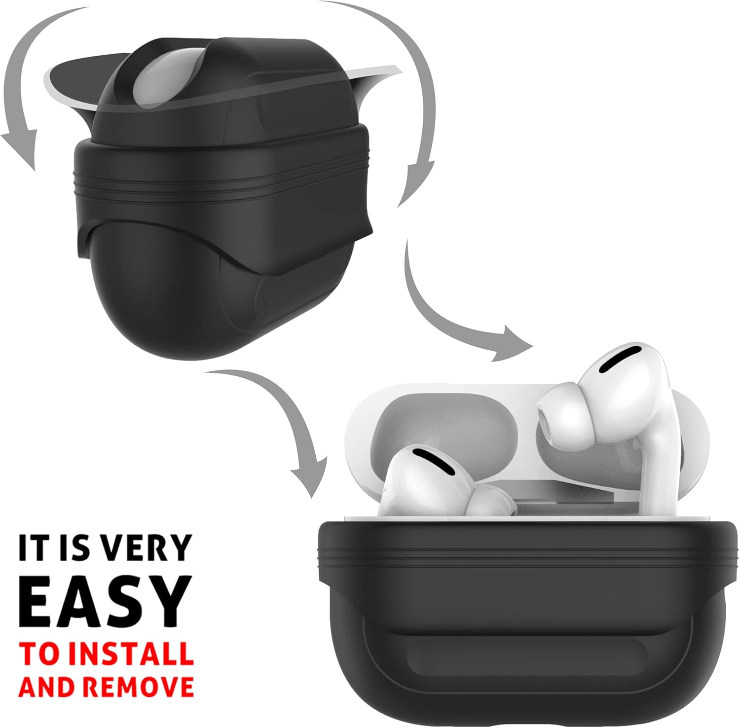 Funda antipérdida compatible con Airpods Pro 2, carga inalámbrica, LED visible, cordón incluido (negro-beige)