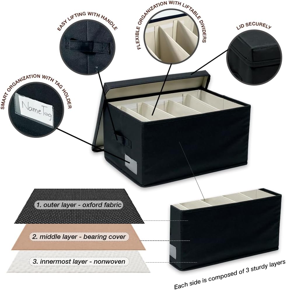 ChicnChill Caja de almacenamiento plegable para armario con divisores ajustables, paquete de 3, organizador de almacenamiento de cajones fabricado