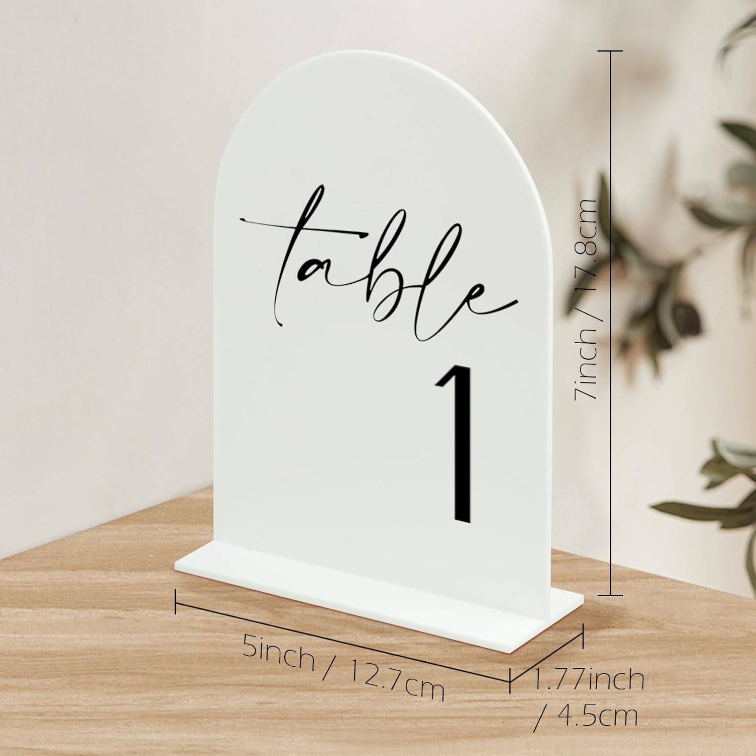 Mesa de boda de arco blanco números 1-15 con soportes, letreros y soportes acrílicos arqueados de 5 x 7 pulgadas, números de mesa de arco blanco