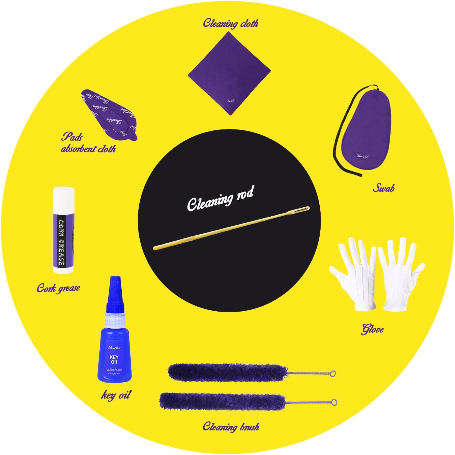 Kit de limpieza para el cuidado de la limpieza de flautas aceite de llave + grasa de corcho + hisopo + paño de limpieza + cepillo de limpieza +