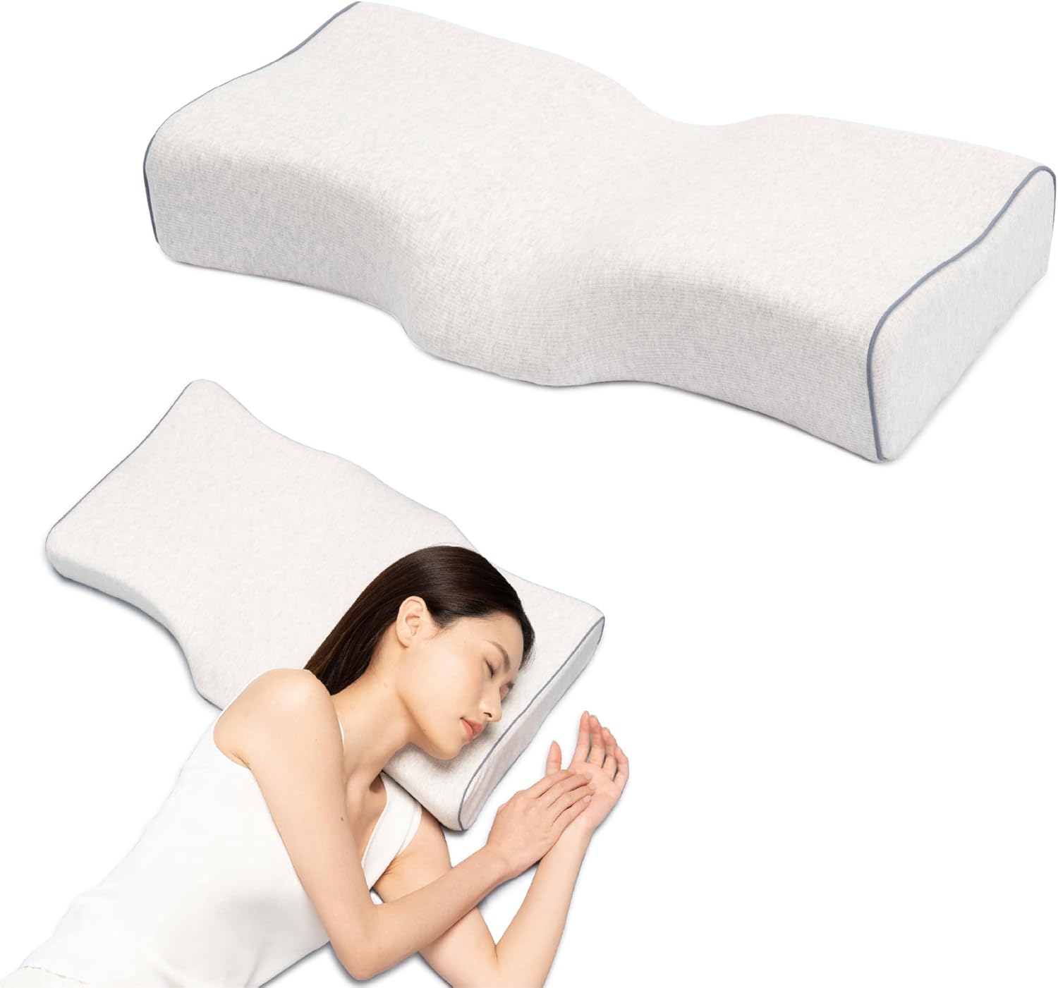LONG’S Almohada de espuma viscoelástica para aliviar el dolor de cuello y hombros, soporte cervical ajustable en altura con diseño ergonómico,