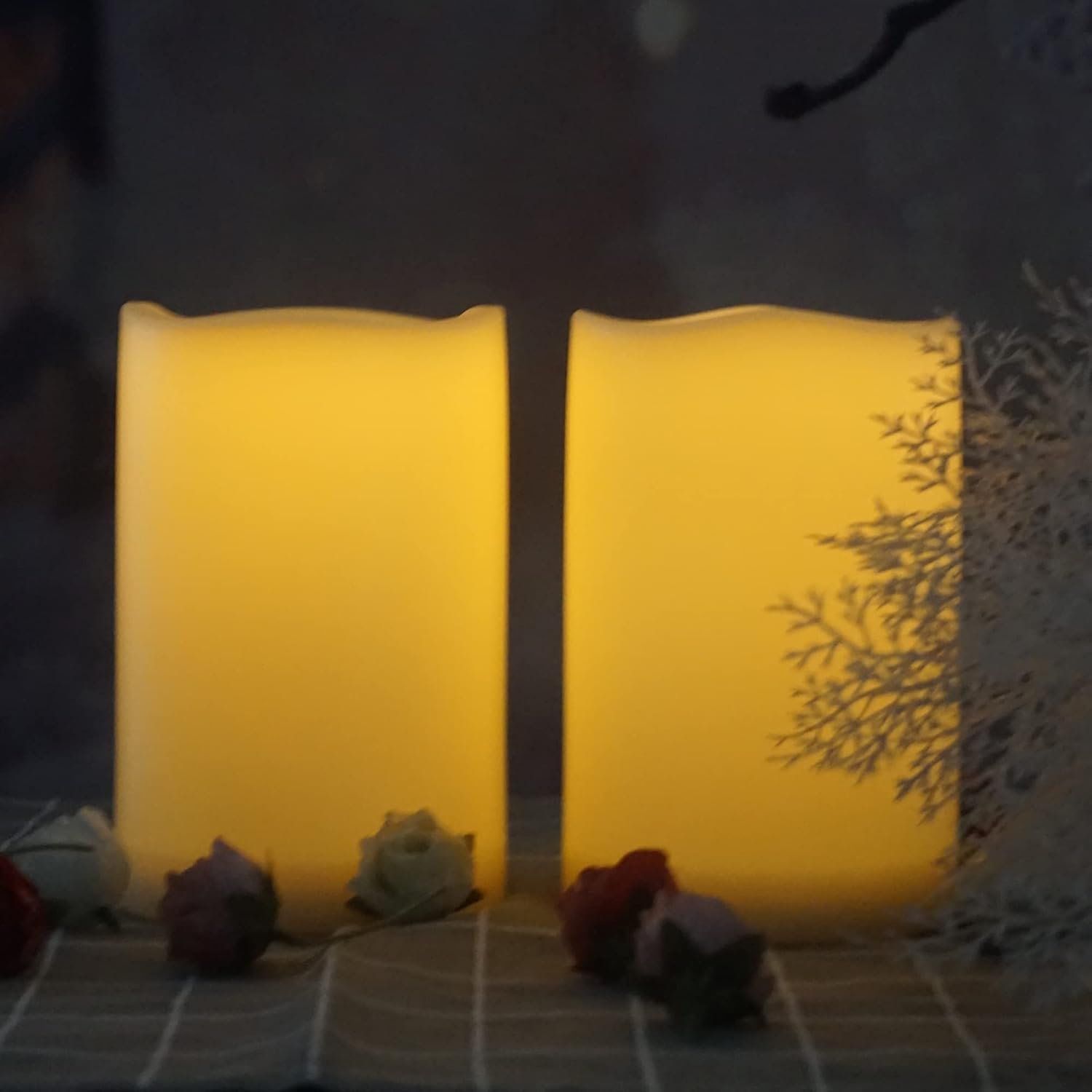 Velas LED de 4 x 6 pulgadas sin llama para exteriores, funciona con pilas, luces de plástico parpadeantes con temporizador para decoración del